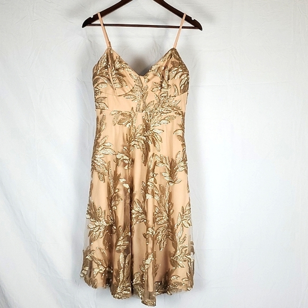 Lulus Nude and Gold Sequin Midi Dress